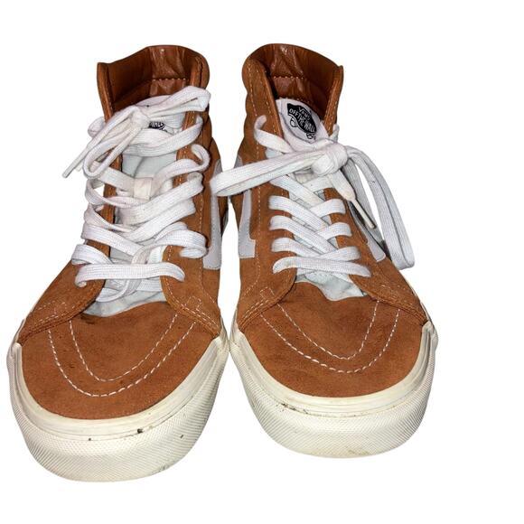 Vans SK8-HI Mustard Brown and White Tapered High Top Skate Sneaker Mens size 9.5 - Picture 1 of 9